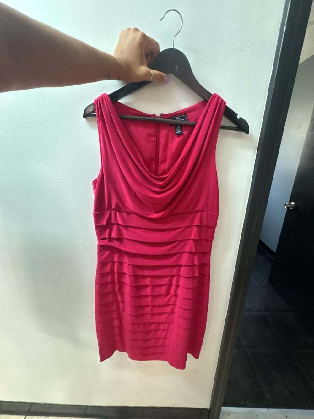 American Living Cowl Neck Tiered Ruffle Sheath Mini Dress